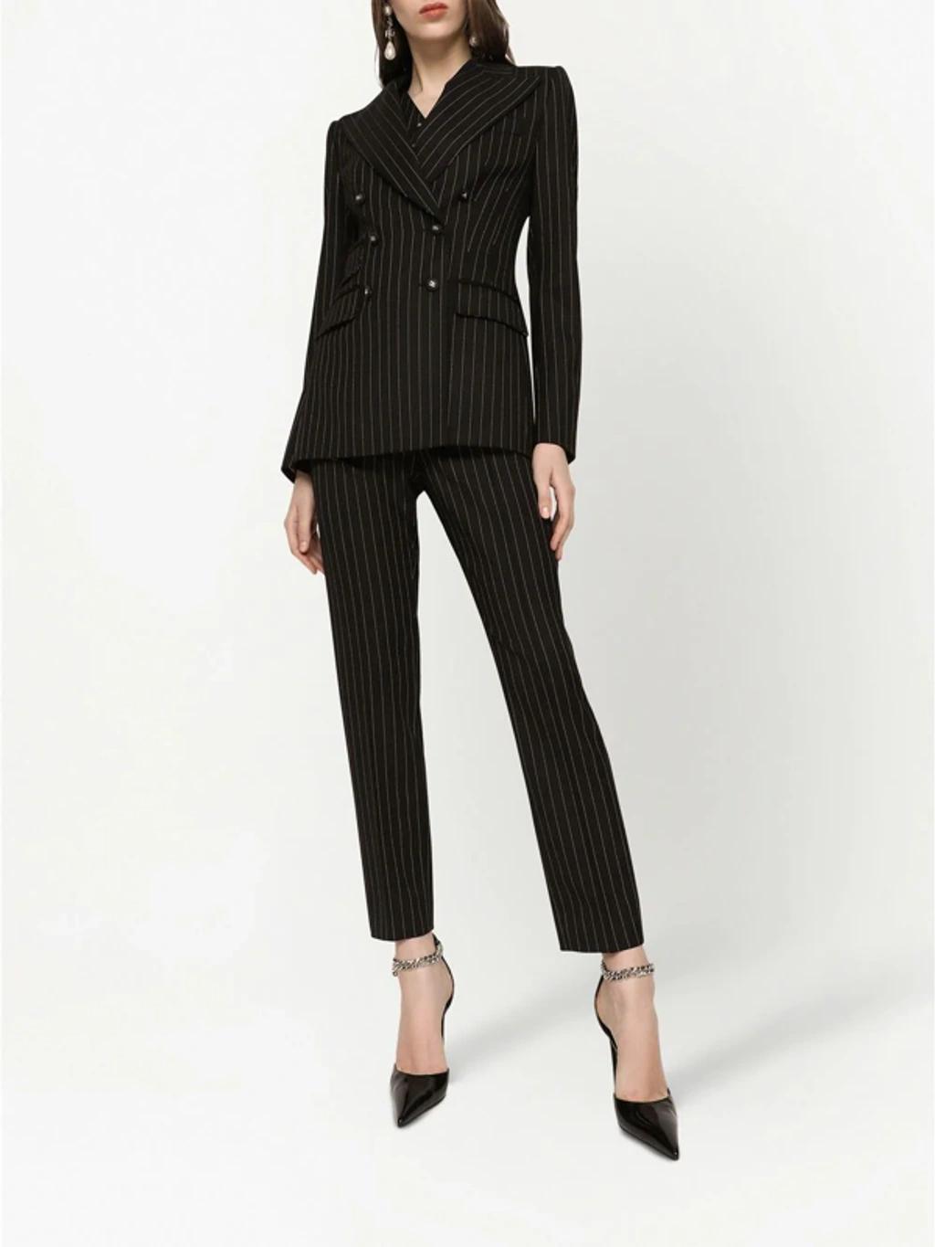 DOLCE & GABBANA Striped Tailored High-waist Trousers In Multicolor Product Image