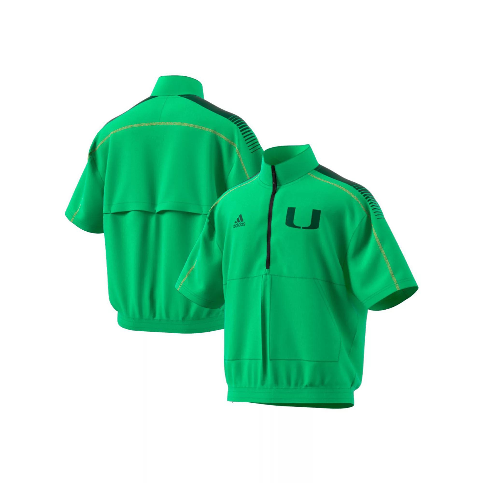 Men's adidas Green Miami Hurricanes Miami Nights Strategy Half-Zip Short Sleeve Jacket, Size: 2XL Product Image