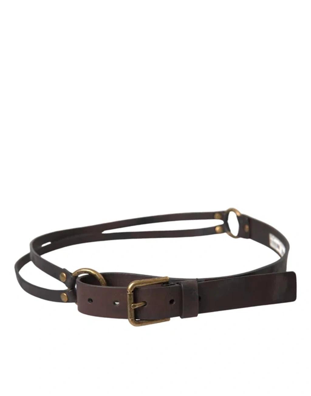 DOLCE & GABBANA Dark Brown Leather Gold Metal Buckle Women Belt Product Image