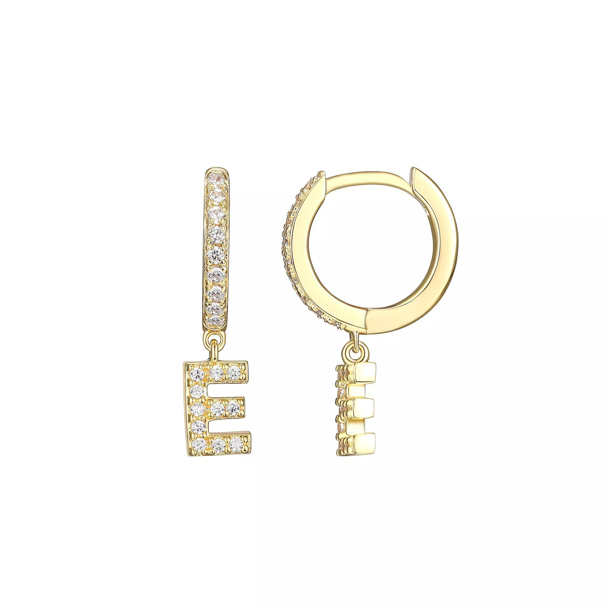 18k Gold Over Silver Cubic Zirconia Initial Hoop Earrings, Womens Product Image