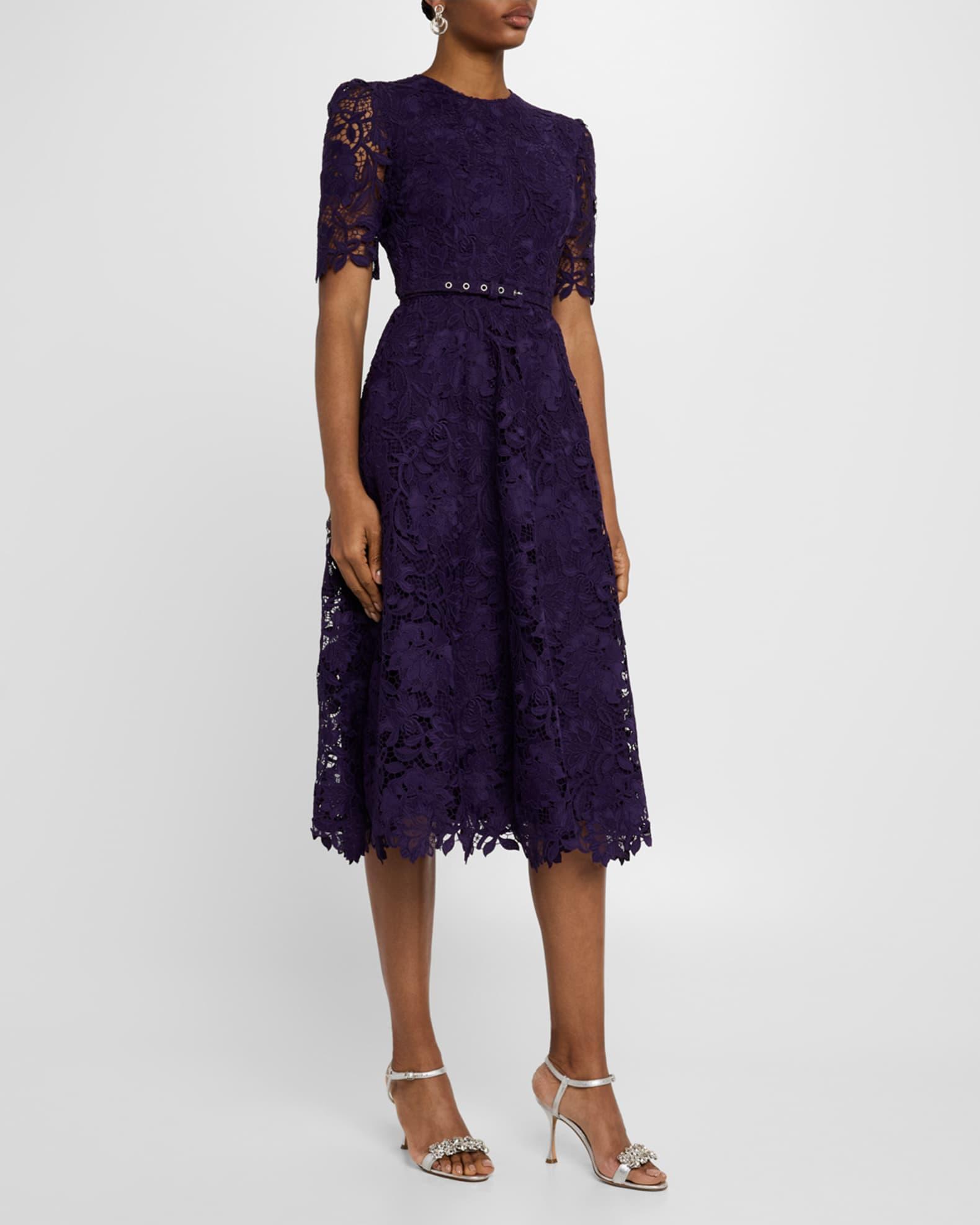 Floral Toile Lace Belted Midi Dress Product Image