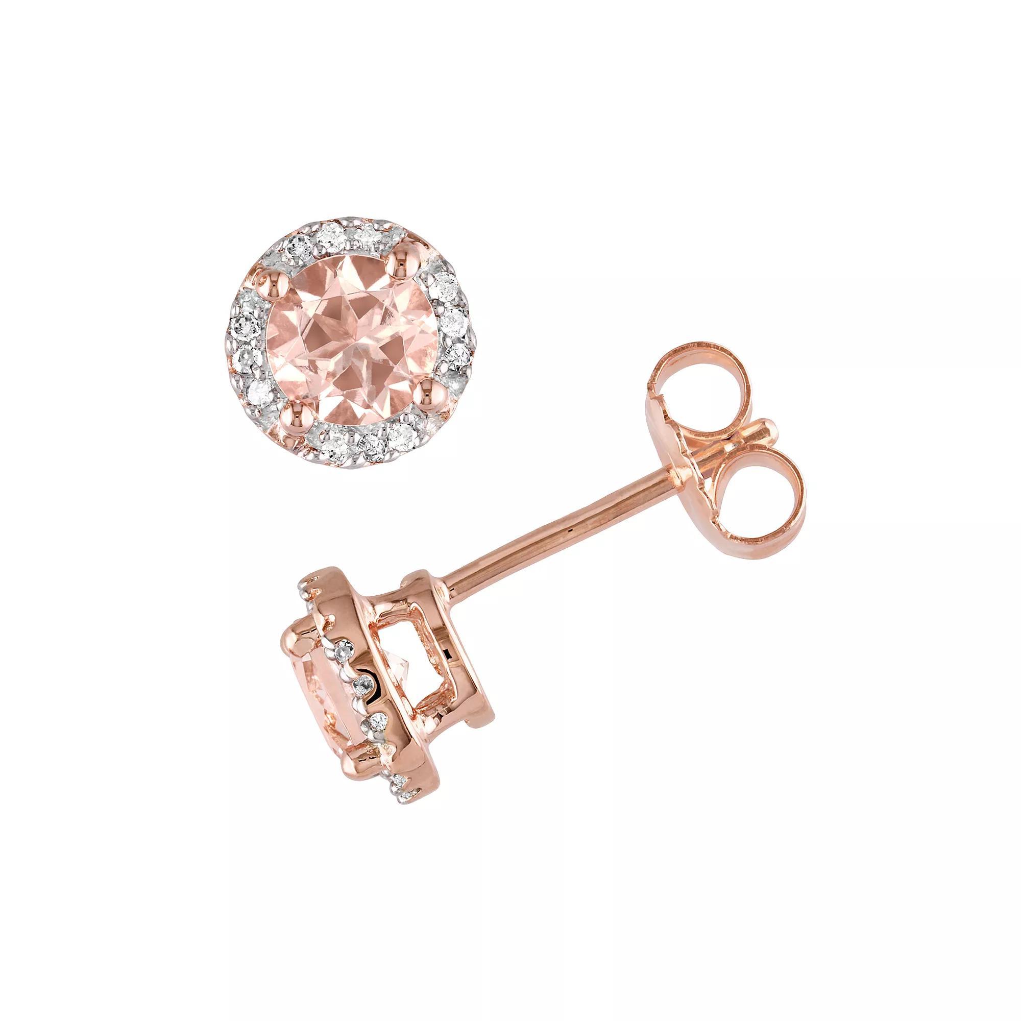 Stella Grace Pink Rhodium-Plated Sterling Silver Morganite and Diamond Accent Halo Stud Earrings, Womens Product Image