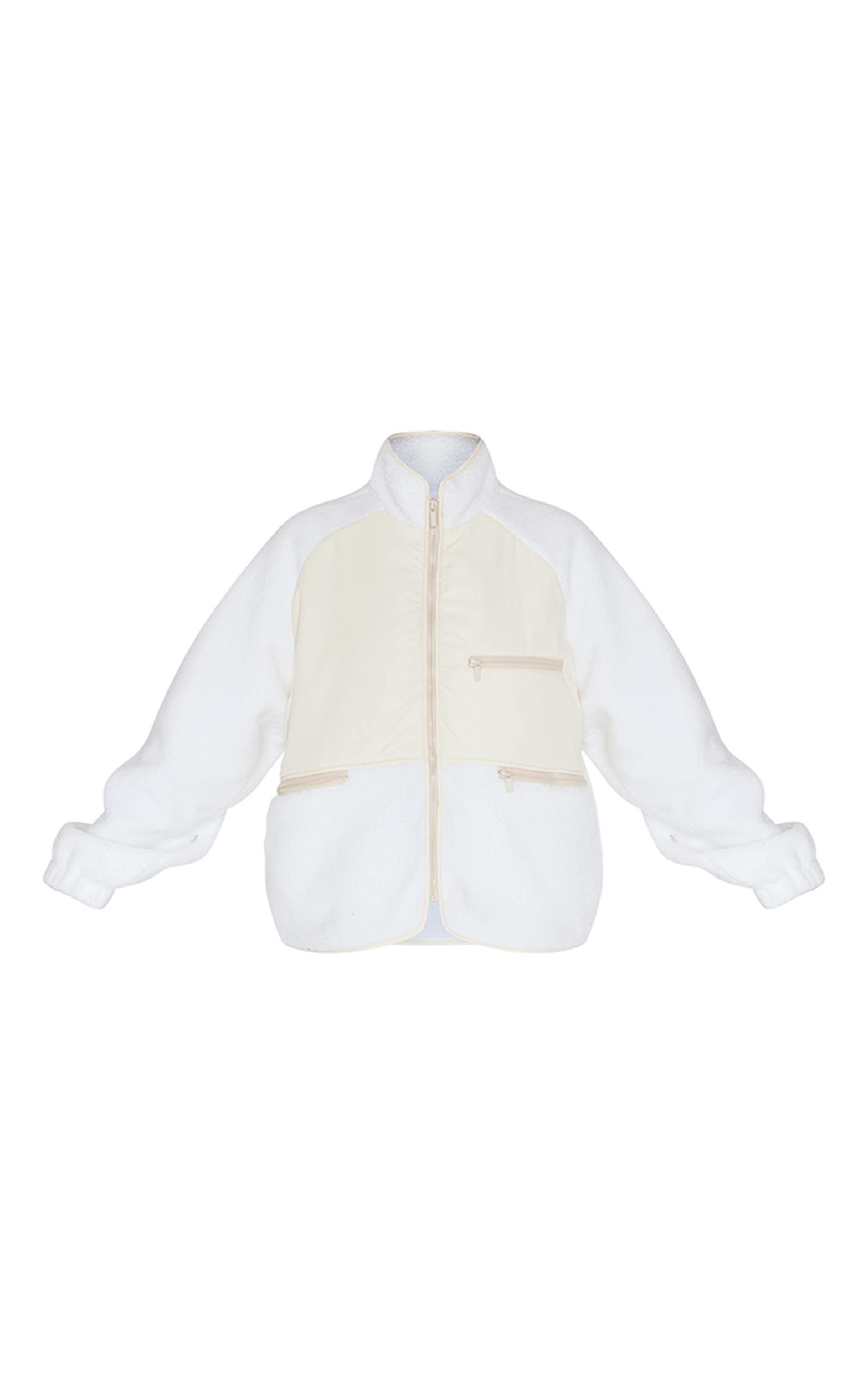 White Teddy Contrast Fleece Zip Up Jacket Product Image