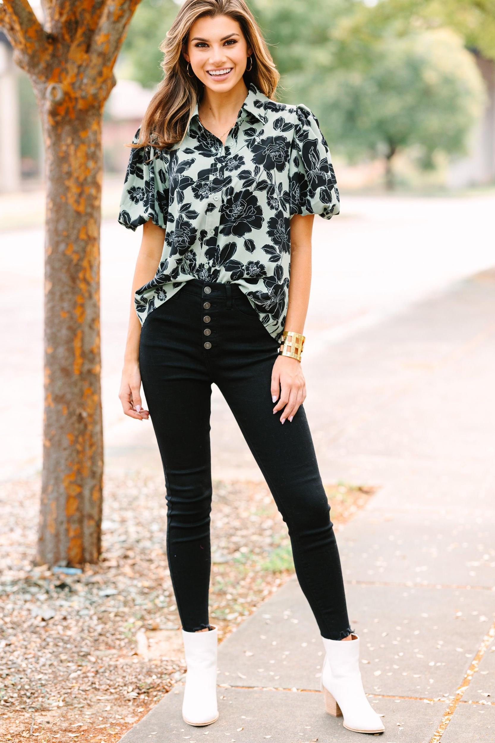 Get What You Love Sage Green Floral Blouse Female Product Image