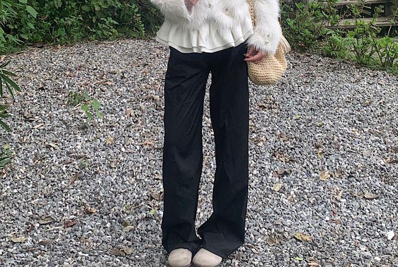 V-Neck Furry Beaded Crop Cardigan Product Image
