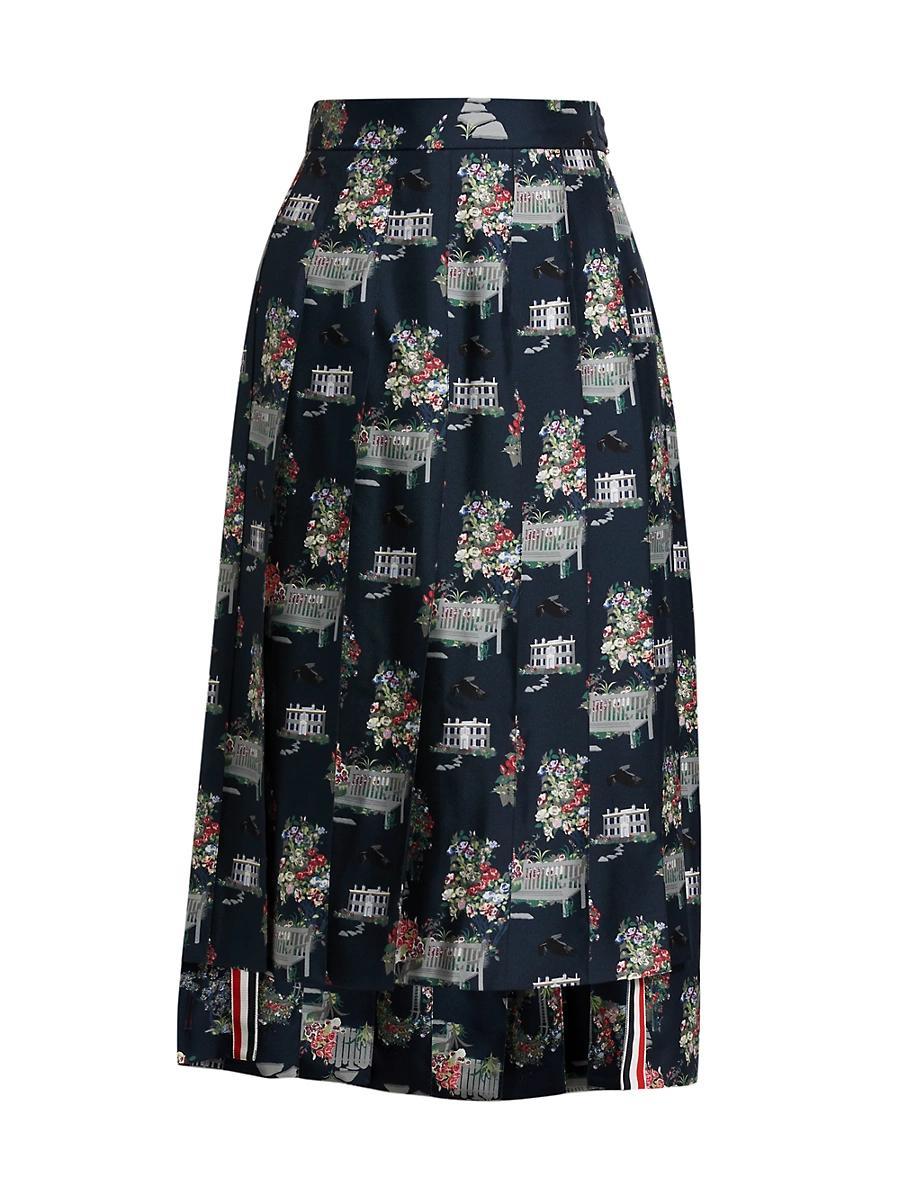 Womens Rose Garden Silk Pleated High-Low Skirt Product Image
