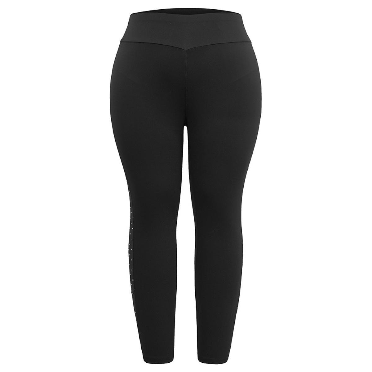 Plus Size Skinny Patchwork Side Elastic Waist Leggings Women Black Casual High stretch Skinny High Rise Dailywear Leggings BloomChic 30/6X Product Image