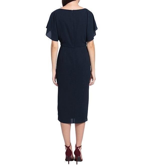 Maggy London Crew Neck Short Dolman Sleeve Faux Wrap Midi Sheath Dress Product Image