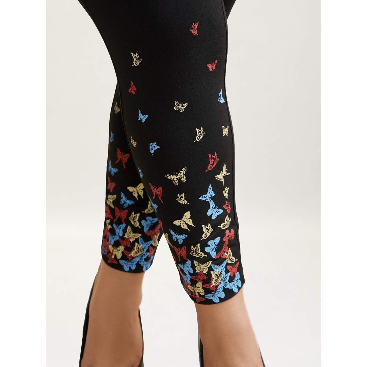 Plus Size Super Stretchy Butterfly Print Tight Pants Women Black Elegant High stretch Skinny Mid Rise Everyday Leggings BloomChic 26/4X Product Image