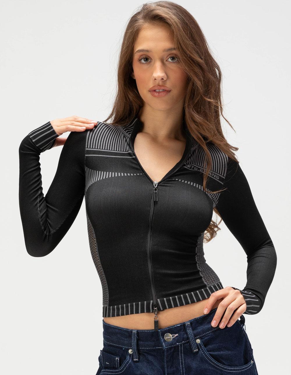 IETS FRANS Lara Womens Zip-Up Long Sleeve Top - BLACK Product Image
