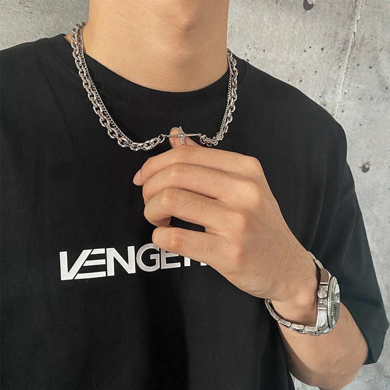 DOUBLE CHAIN CROSS NECKLACE Product Image