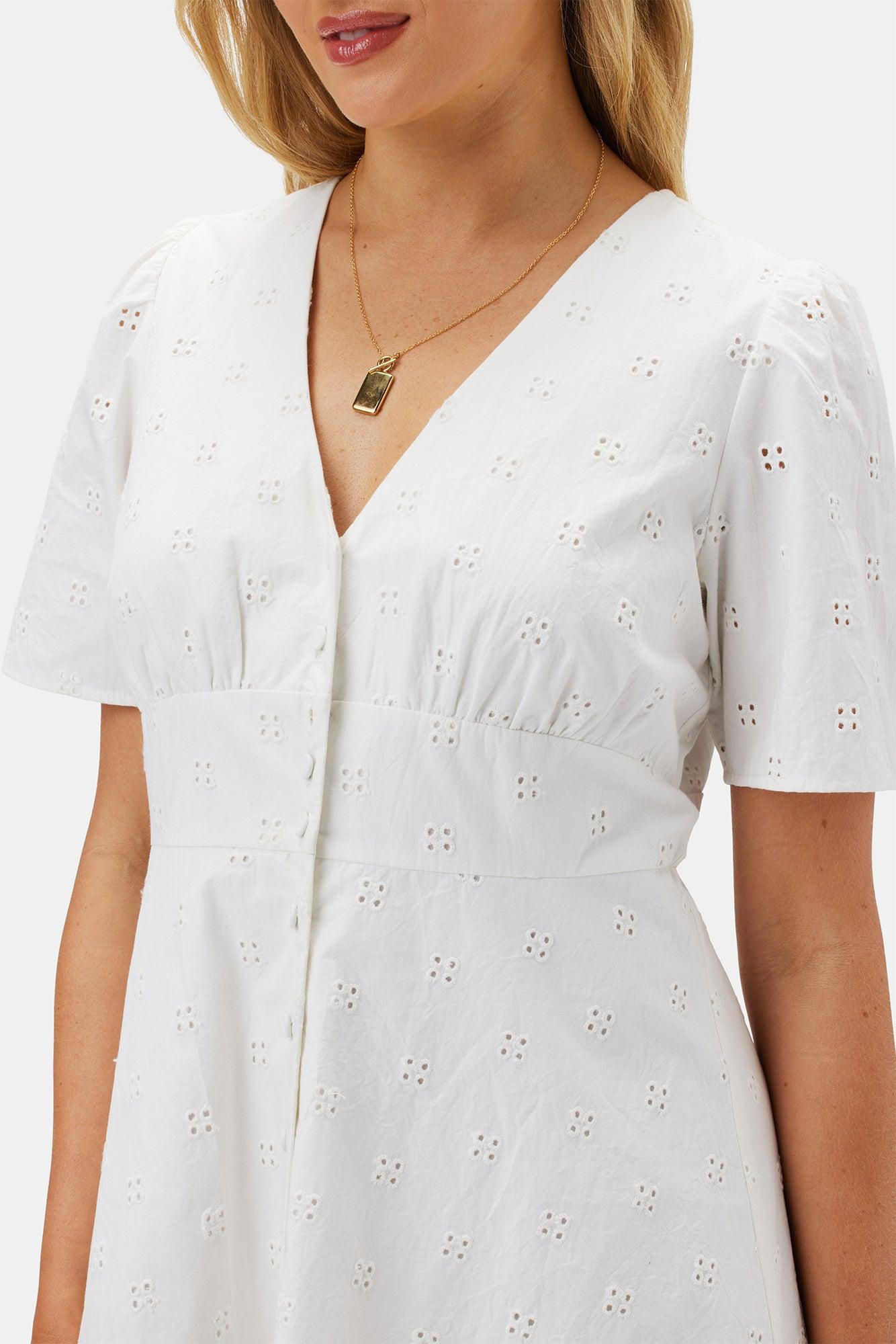 Violette Organic Cotton Eyelet Dress - White Product Image