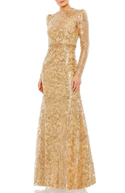 Womens Embellished Long-Sleeve Gown Product Image