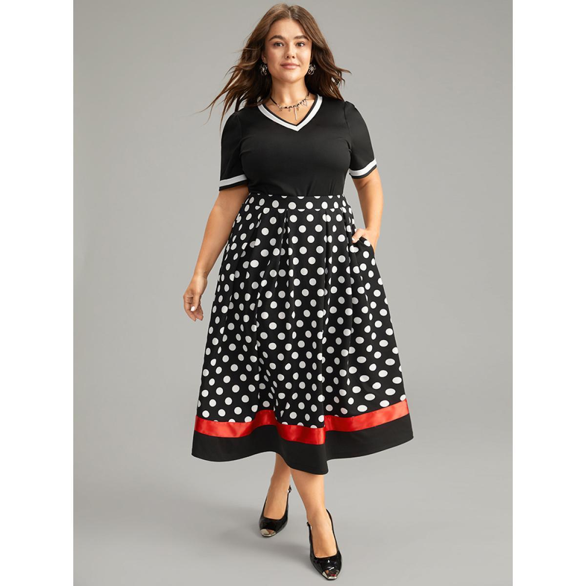 Plus Size Halloween Polka Dot Patchwork Elastic Waist Skirt Women Black Elegant Patchwork Loose Low stretch Pocket Festival-Halloween Skirts BloomChic 26/4X Product Image