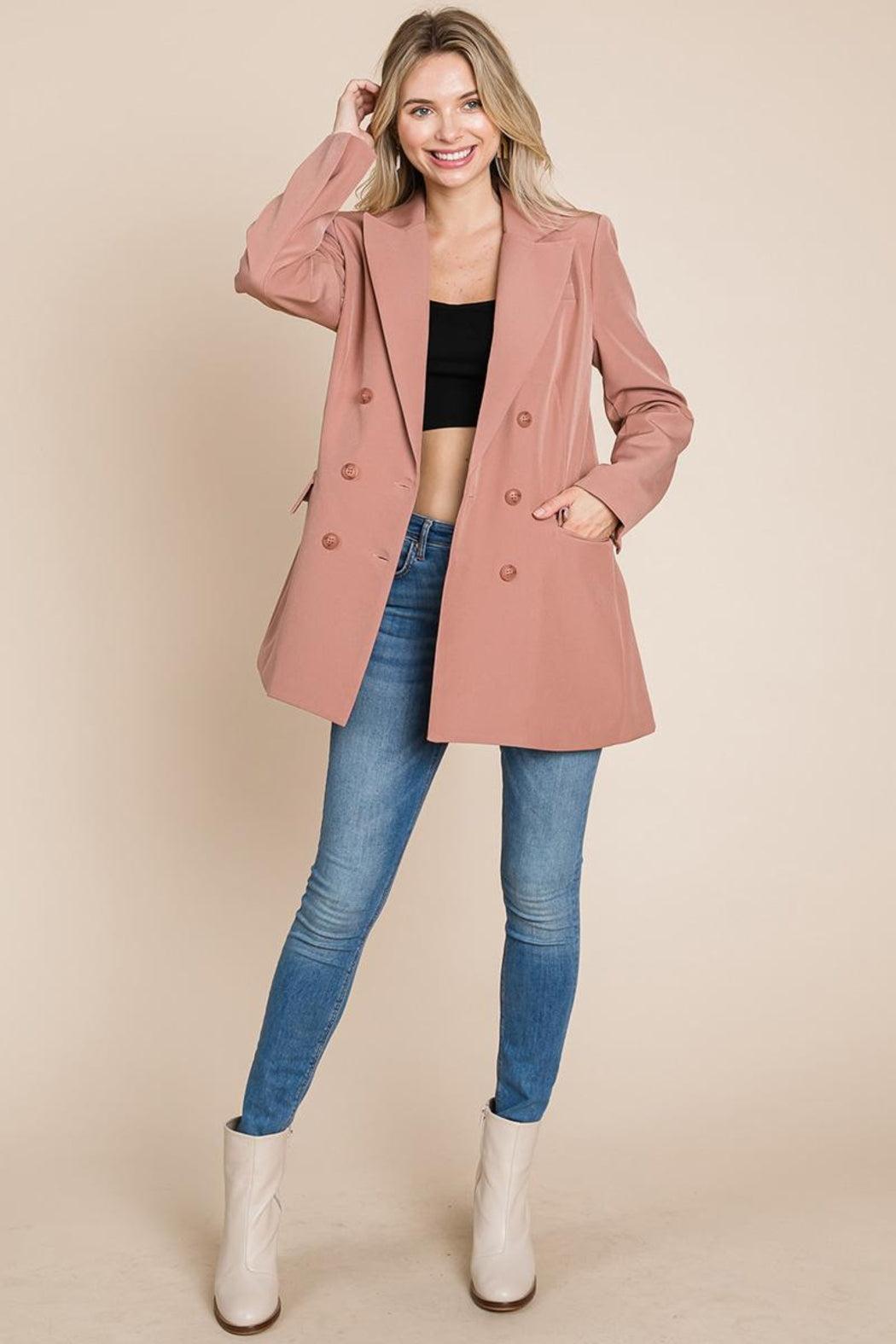 Collar Long Double Breasted Blazer Jacket Female Product Image