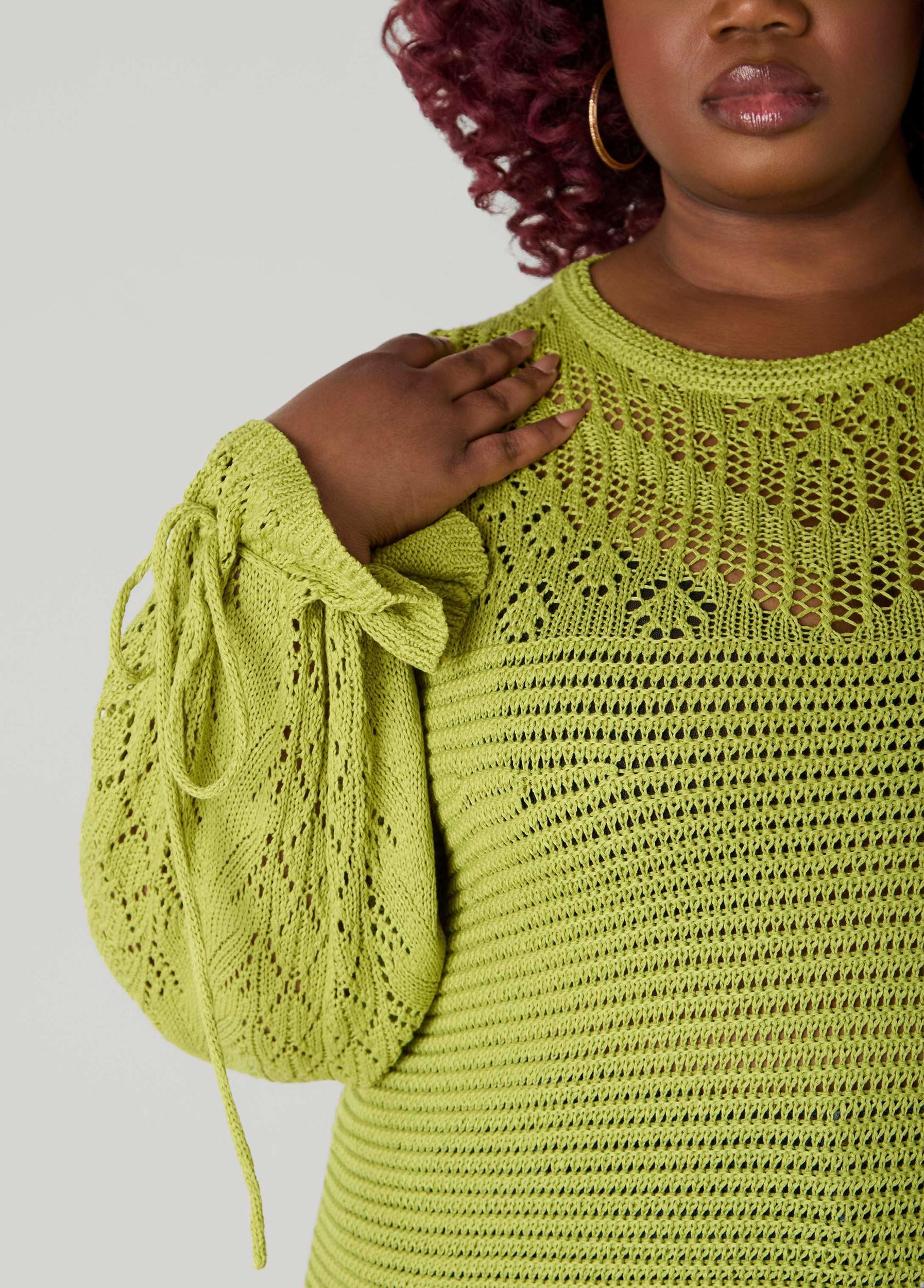 Drawstring Crochet Sweater Product Image