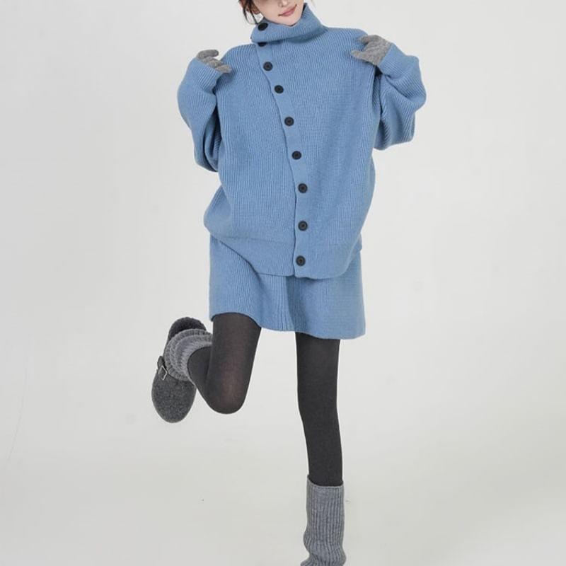 Set: Turtleneck Plain Cape + Mini A-Line Skirt Product Image