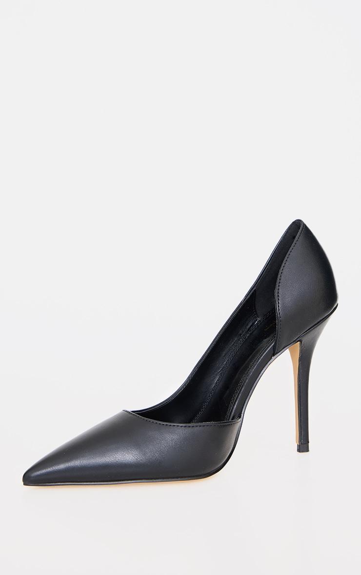 Black PU Point Toe Curved Cut Out High Heel Courts Product Image