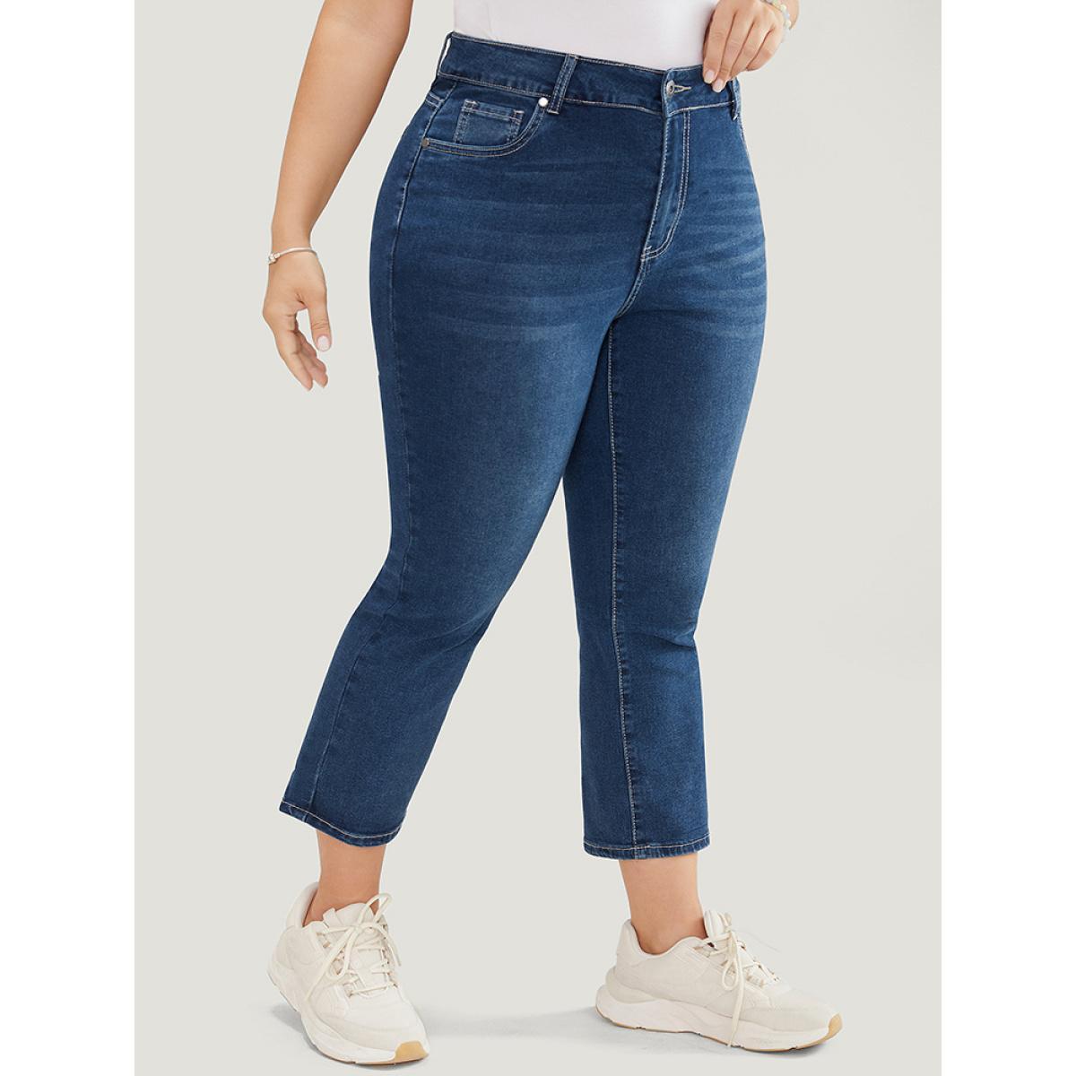 Plus Size Skinny Moderately Stretchy High Rise Dark Wash Jeans Women DarkBlue Casual Plain Medium stretch Jeans BloomChic 20/2X Product Image