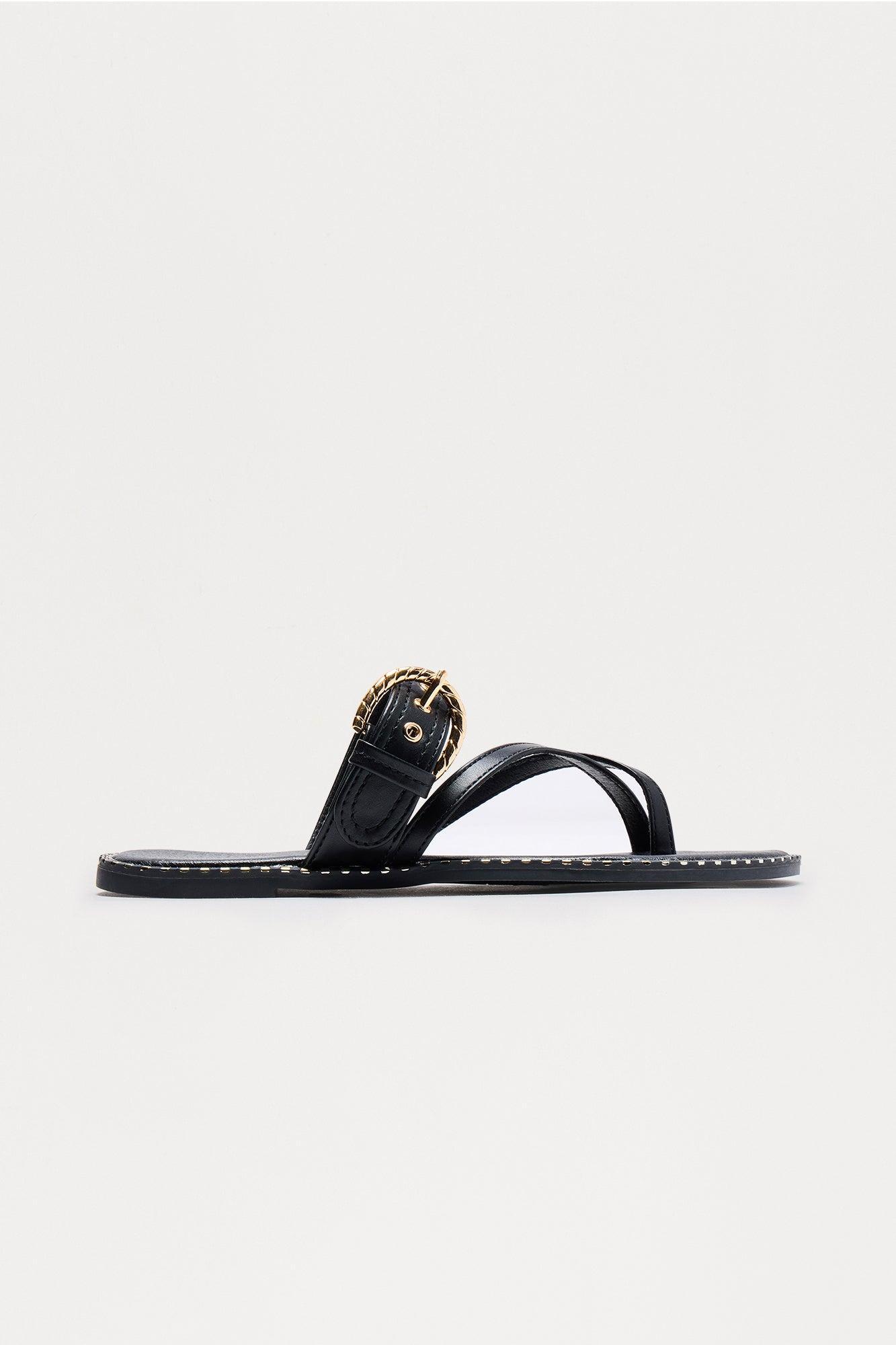 Mick Buckle Studded Flip Flops - Black Product Image