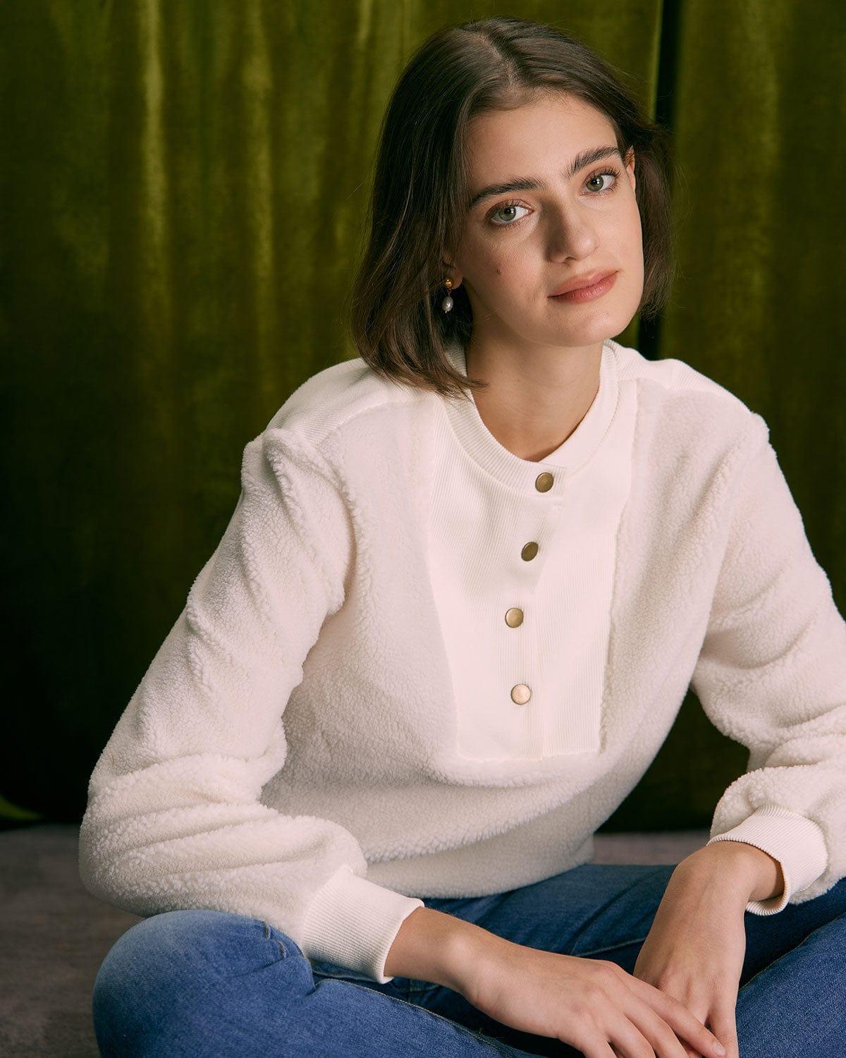 The Beige Teddy Patchwork Sweatshirt Product Image