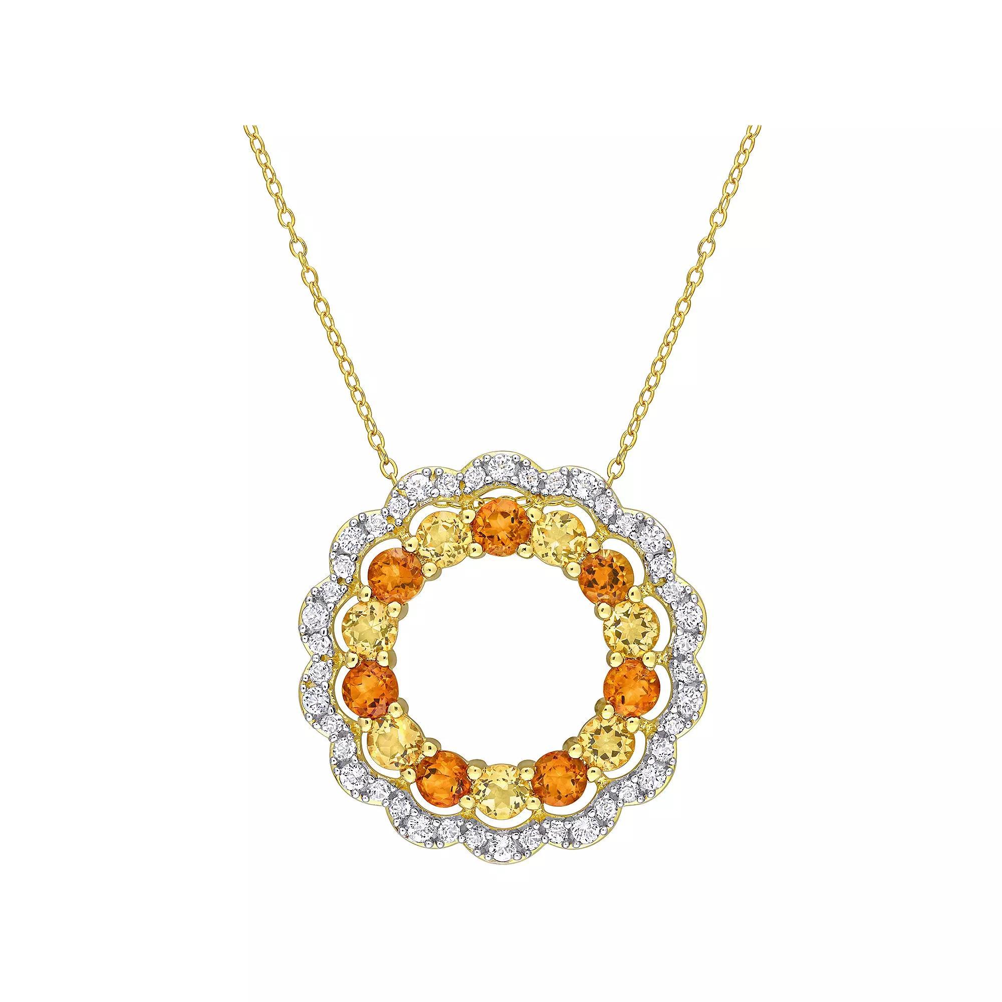 Stella Grace 18k Gold Over Silver Citrine, Madeira Citrine & White Topaz Floral Halo Pendant Necklace, Women's, Size: 18", Gold Tone Product Image