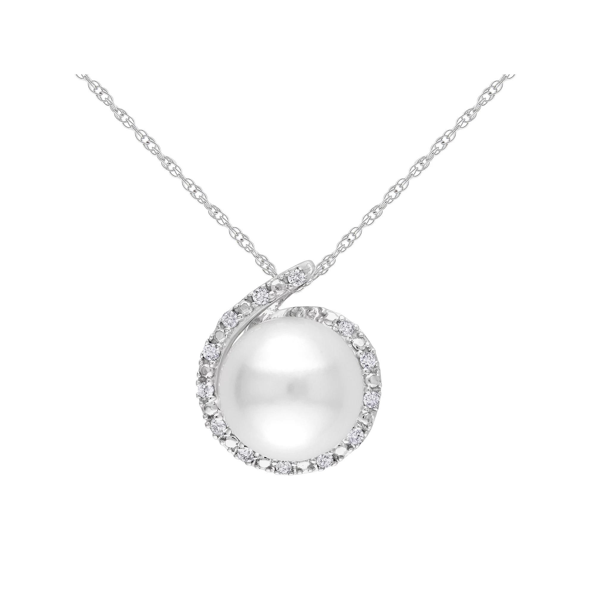 Stella Grace 10k White Gold Freshwater Cultured Pearl and Diamond Accent Pendant, Womens Product Image