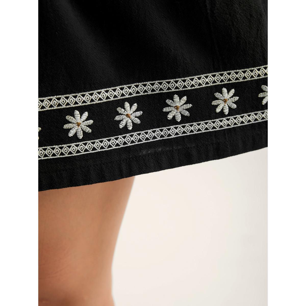 Plus Size Cotton Embroidery Waist-Tie Straight-Fit Shorts Women Black Beach Embroidered Vacation Shorts BloomChic 10/M Product Image