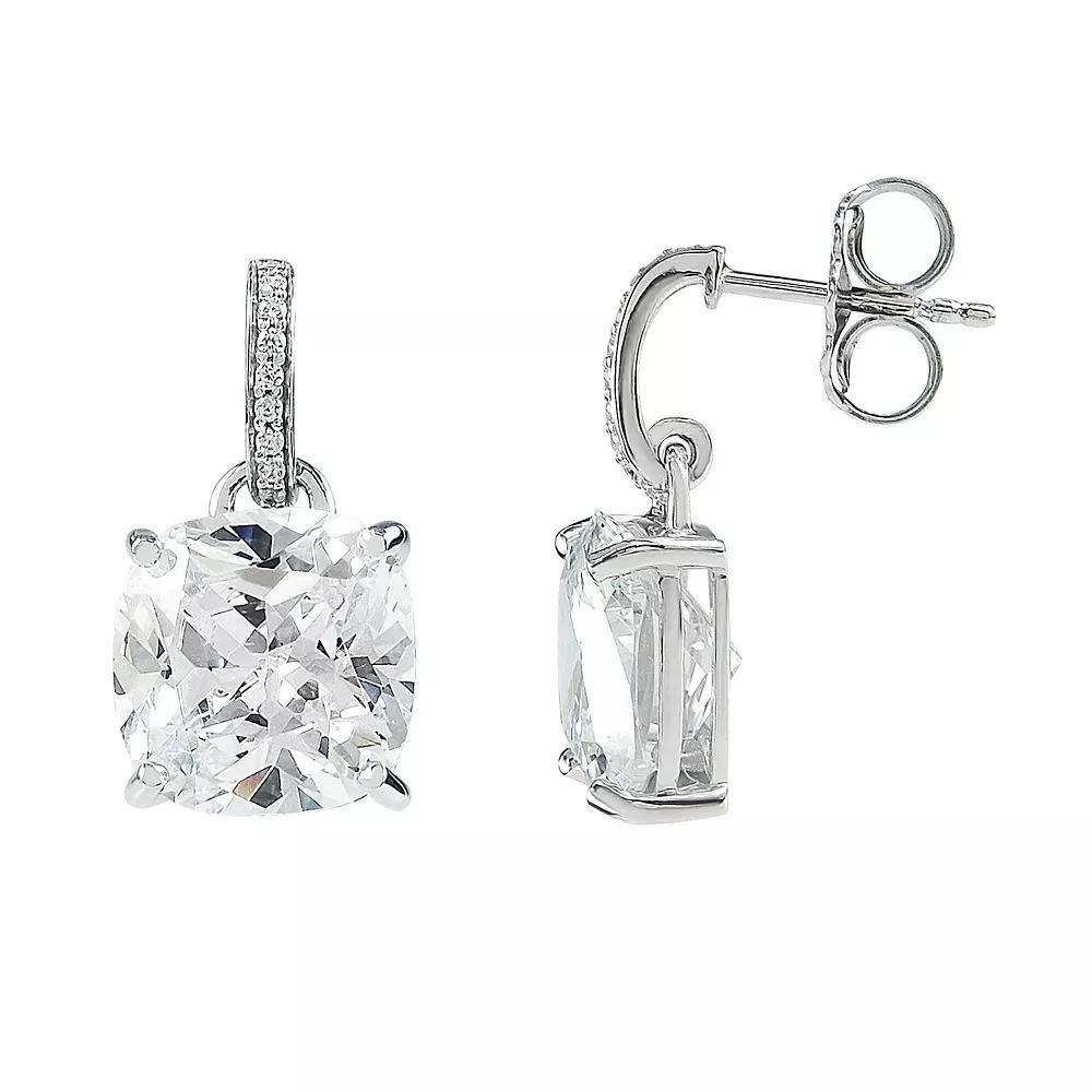 SIRI Rhodium-Plated Sterling Silver Cushion-Cut Drop Earring with White Cubic Zirconia Accents, Women's Product Image