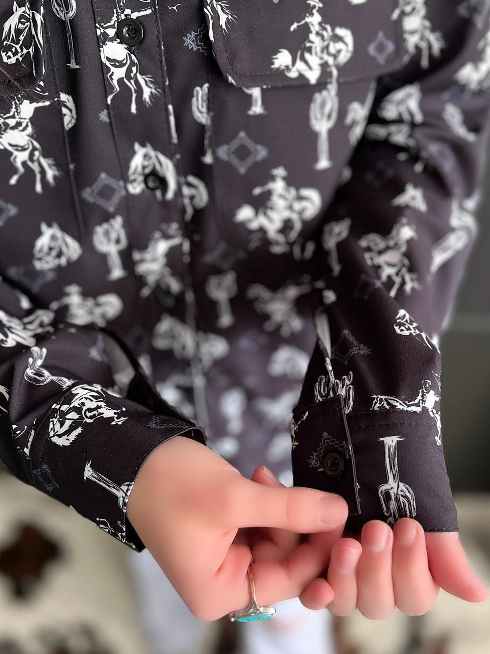 Black Western Printed Long Sleeve Button Up Product Image