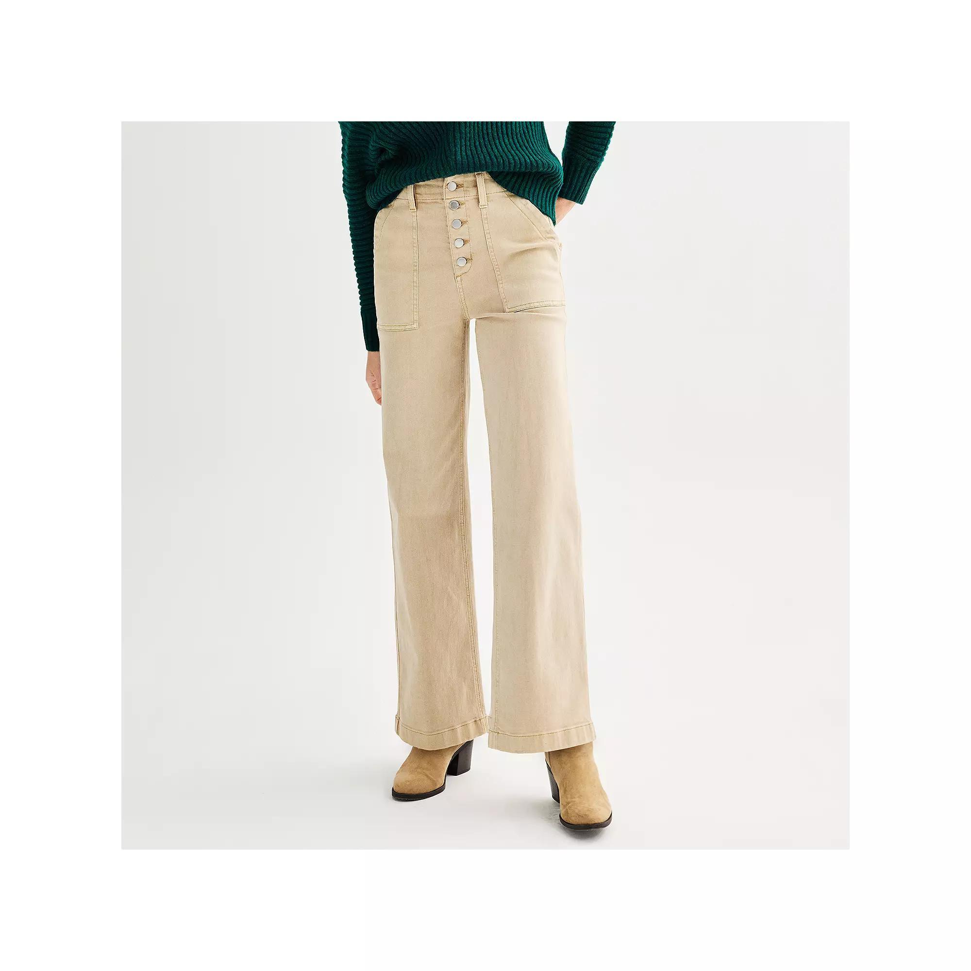 Womens Sonoma Goods For Life Button-Fly Utility Wide Leg Pants Blue Product Image