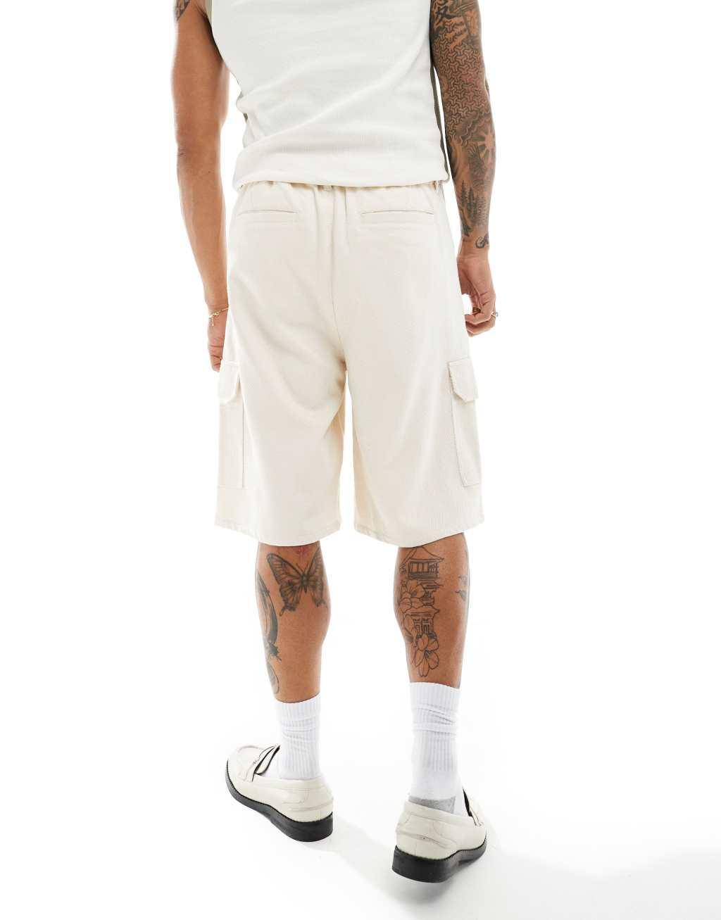 ASOS DESIGN heavyweight premium cargo jorts in stone Product Image