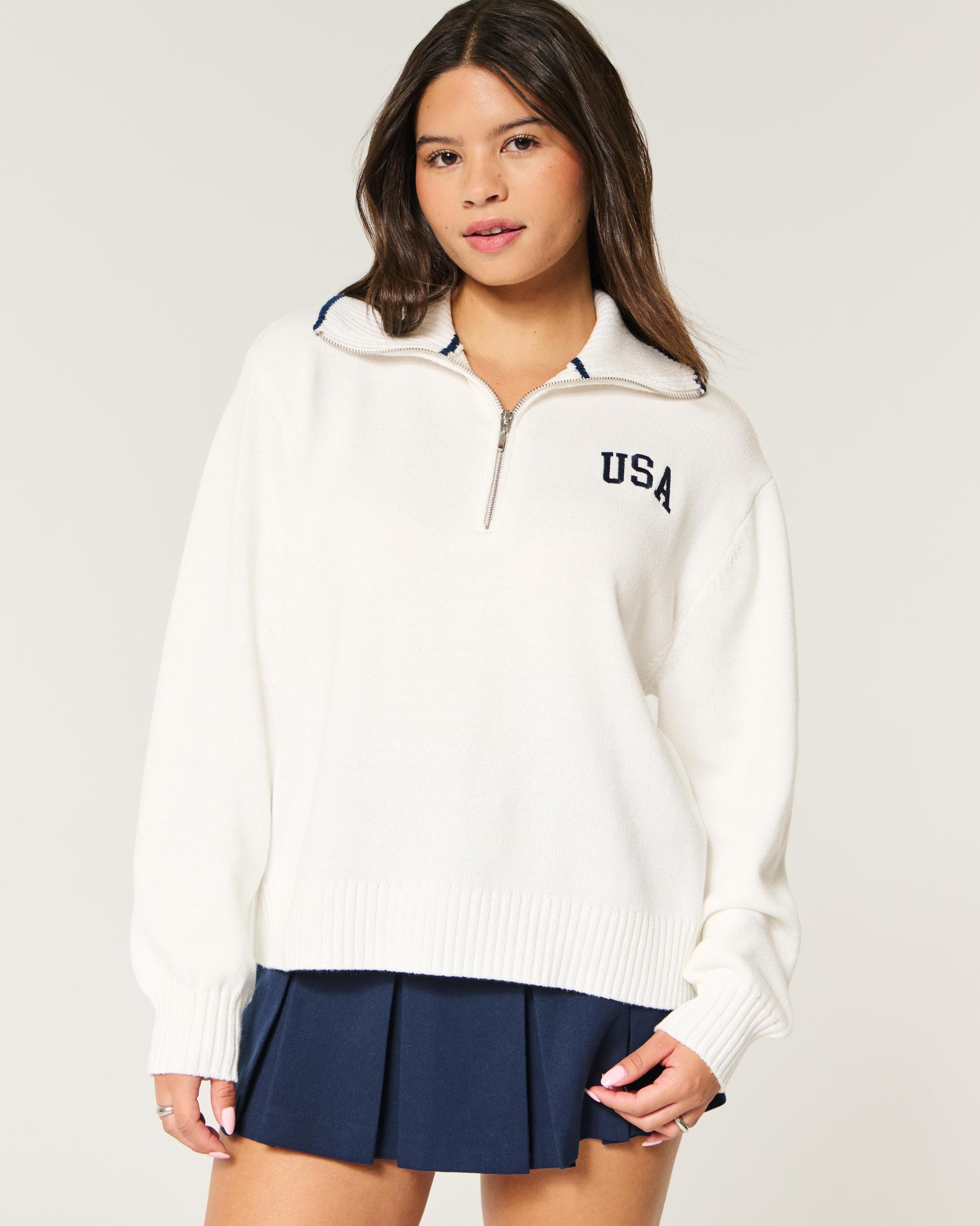 Oversized New York Graphic Half-Zip Sweater Product Image