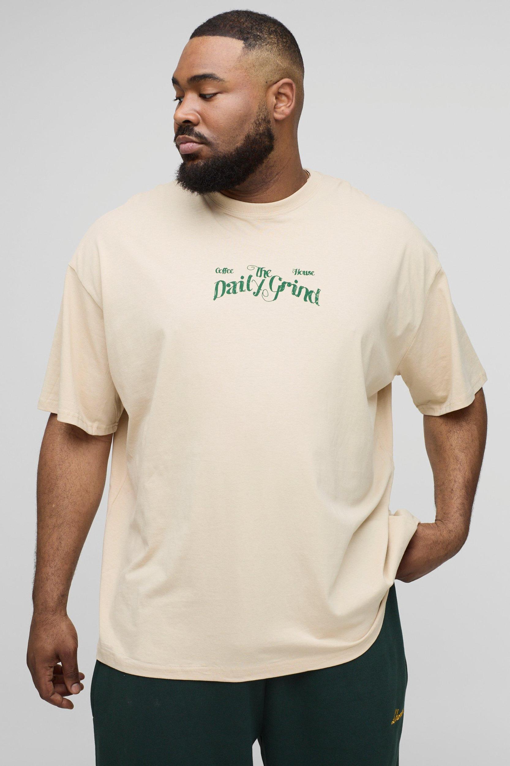 Plus Oversized Coffee House Print T-Shirt | boohooMAN USA Product Image