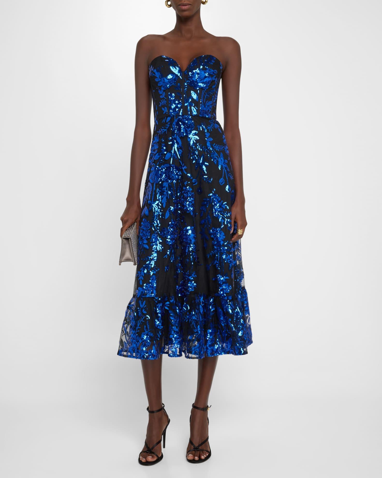 Carina Floral Sequin Sweetheart Midi Dress Product Image