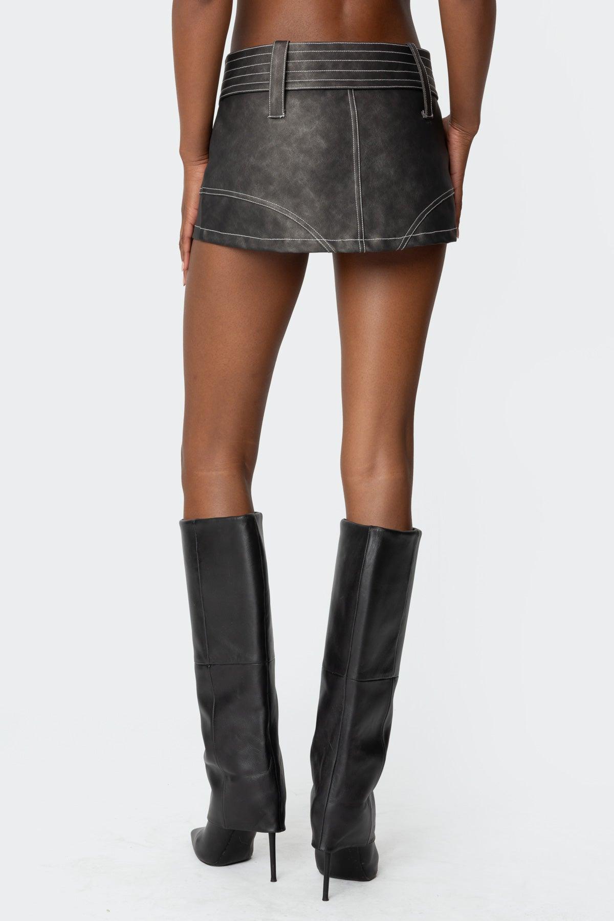 Washed Faux Leather Mini Skort Product Image