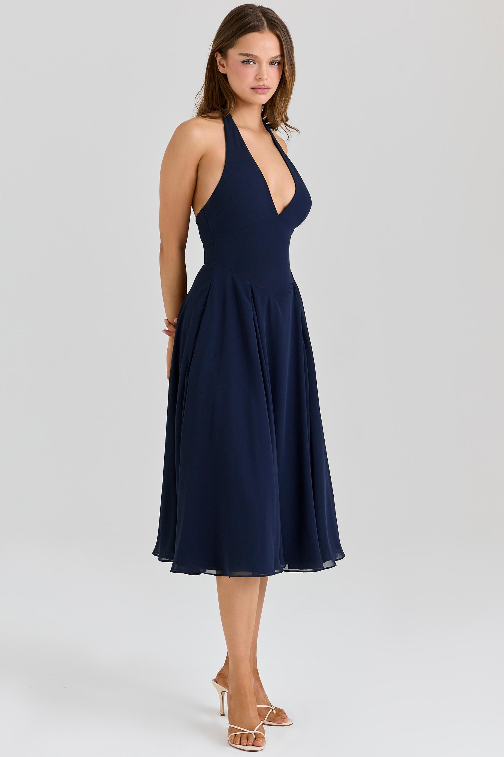 Solada  navy georgette halter sundress Product Image
