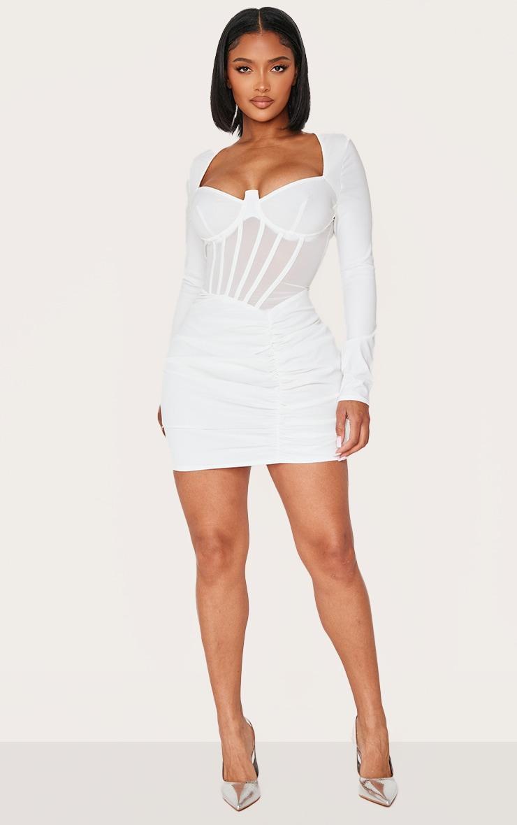 Shape WhiteMesh Insert Corseted Ruched Side Mini Dress Product Image