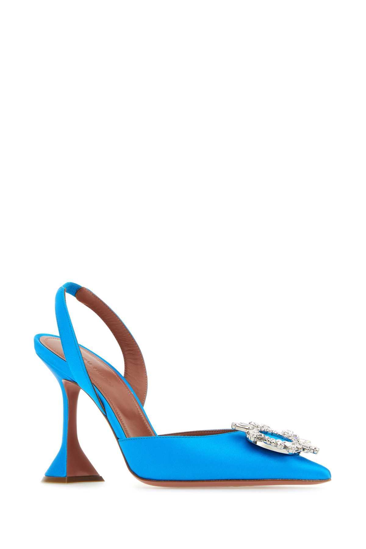 AMINA MUADDI Slingback-pumps Begum Aus Satin In Blue Product Image