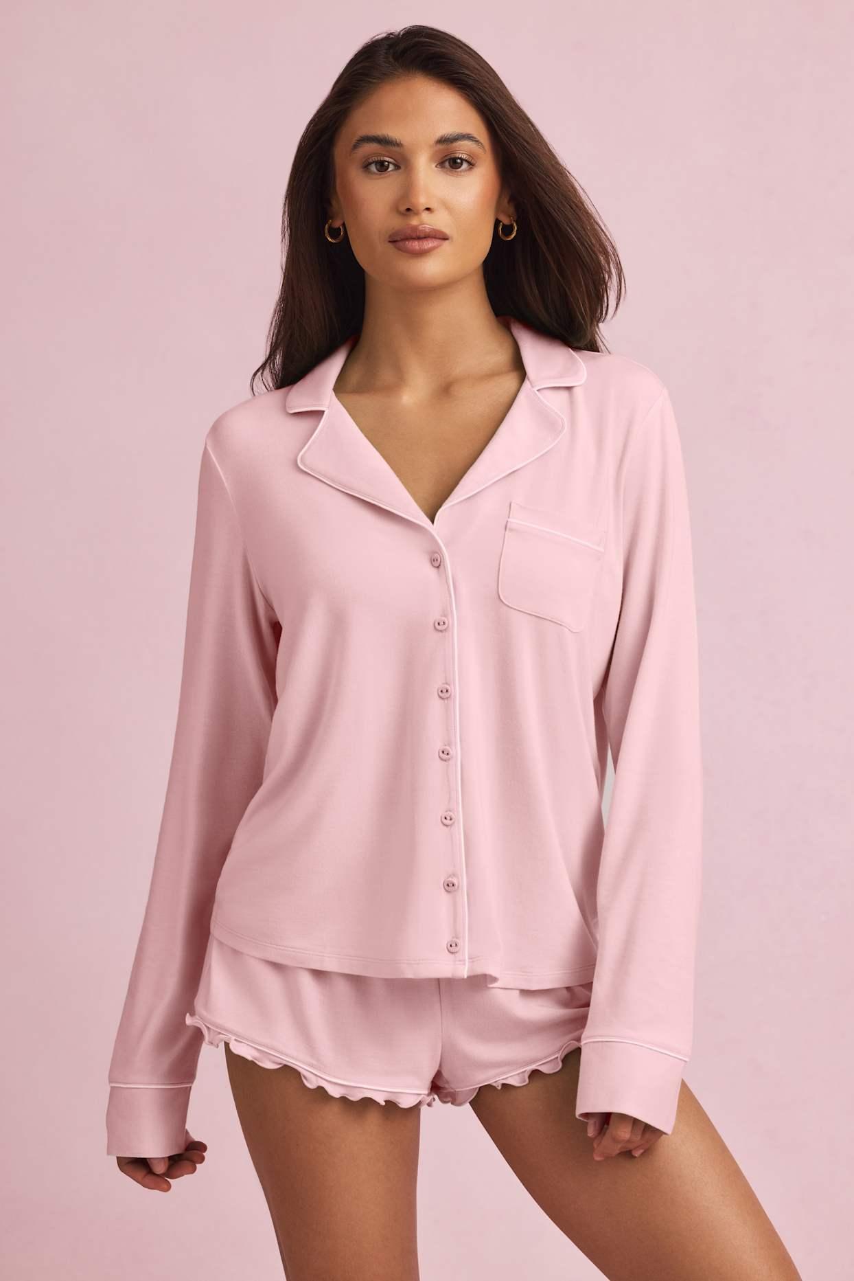 Modal Long-Sleeve Pyjama Top in Pastel Yellow Product Image