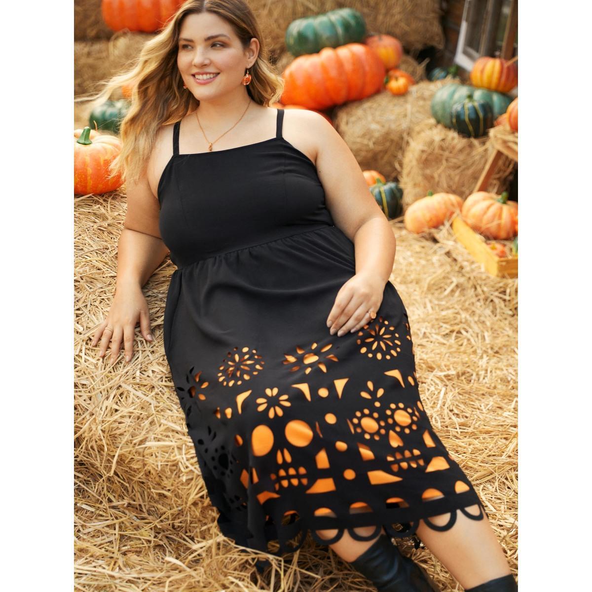Plus Size Skull Burnout Cami Midi Dress Black Women Cocktail Contrast Party Curvy Bloomchic 14-16/1X Product Image