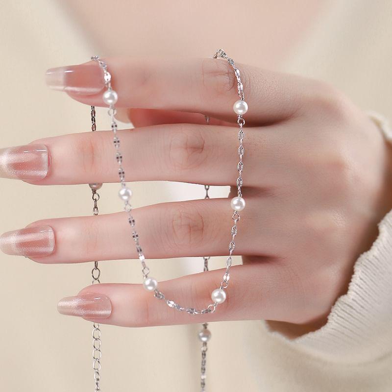925 Sterling Silver Faux Pearl Necklace Product Image