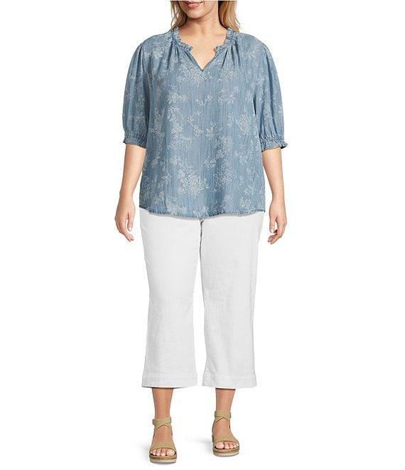 Nurture Plus Size Notch Neck Elbow Sleeve Ruffled Top Product Image