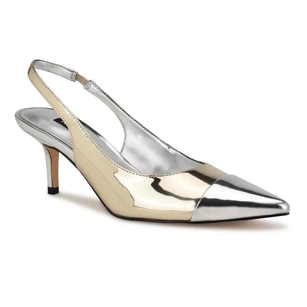 Nine West Awaie Women's Pointy Toe Slingback Pumps, Size: 6.5, Silver Mirror Grey Product Image