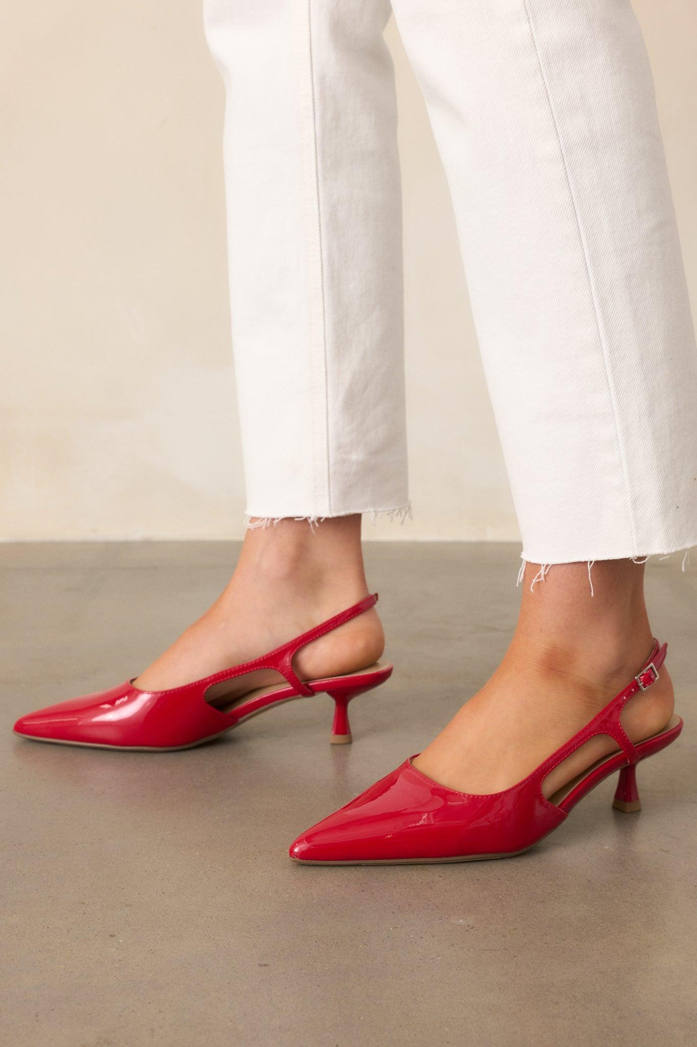 Fiercely Stunned Red Patent Slingback Kitten Heels Product Image