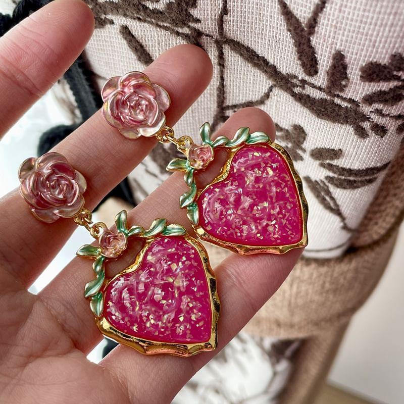 Heart Rose Drop Earring Product Image