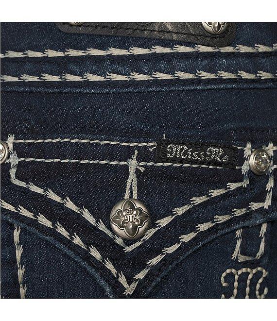 Miss Me Loose Saddle Border Stitch Flap Pocket Low Rise Skinny Jeans Product Image