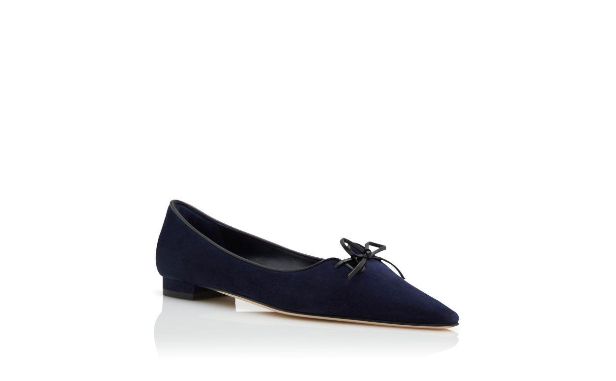 ESMAA Navy Blue Suede Ballerina Flats  Product Image