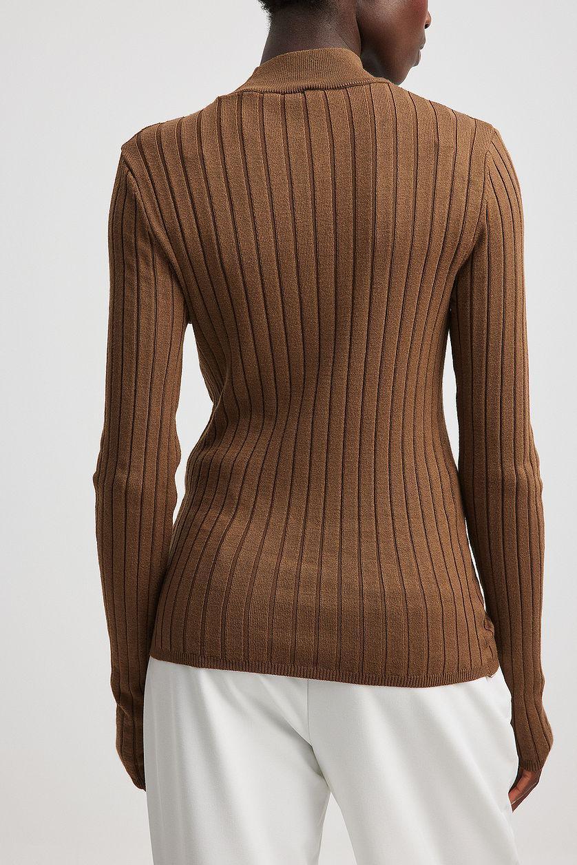 Ribbed High Neck Knitted Sweater Product Image