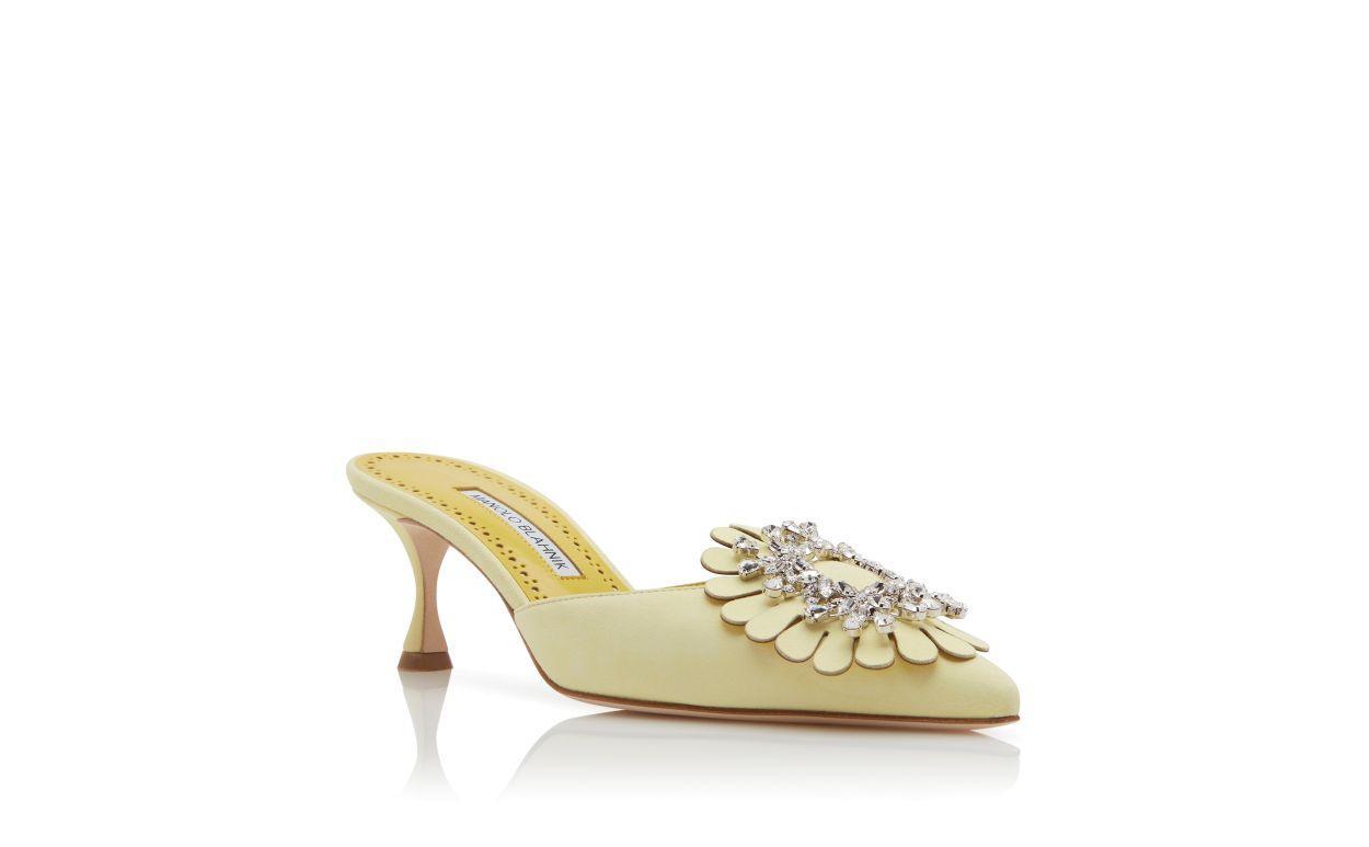 SHOGMU Yellow Suede Jewel Embellished Mules Product Image